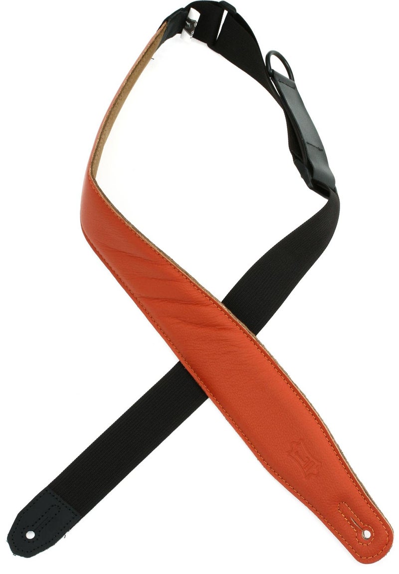 Levy's Leathers Right Height Guitar Strap with RipChord Quick Adjustment Technology and Suede Backing; 2.5" Width Padded Garment Leather - Orange (MRHGS-ORG)
